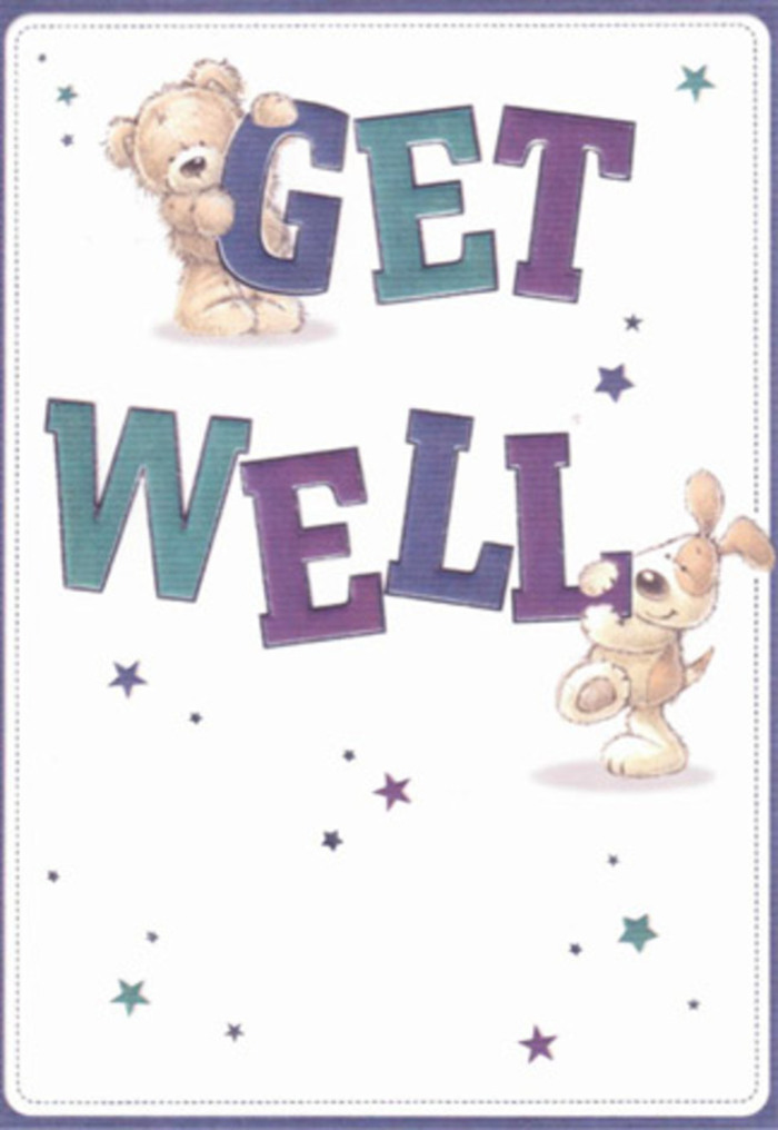 The gentle encouragement of this get well card carries the reassuring familiarity of a visit from a friendly neighbour in North Watford. Two delightful characters-a fuzzy-tailed bear and an affectionate puppy-are brought to life against a creamy backdrop. Playful starbursts twinkle around them, sending imaginary well wishes fluttering into the air, like petals drifting at the Watford Market. The bold, confident lettering is shaded in shades of purple and aqua, grounding the design in an atmosphere of cheerful reassurance. Every subtle texture is carefully rendered: the soft plush of the bear, the inviting, velvety ears of the pup, creating a tactile, heartfelt presence that echoes the comfort found in a thoughtfully arranged bouquet sent from a nearby florist. Envision this card and a fresh floral arrangement delivered to a friend's doorstep in North Watford: together, they make a radiant pair, offering hope and support to anyone in need of a gentle lift and a reminder of the community's heartfelt care.